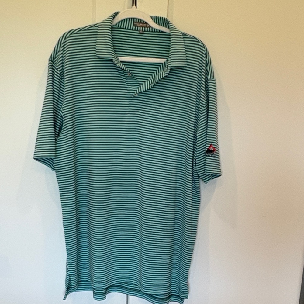 Peter Millar Teal and White Thin-Stripe Polo